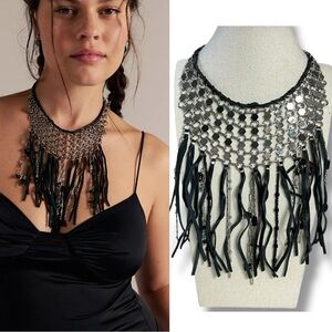 Free People Bohemian Western Grunge Bib Cranston Fringe Necklace NWT Leather